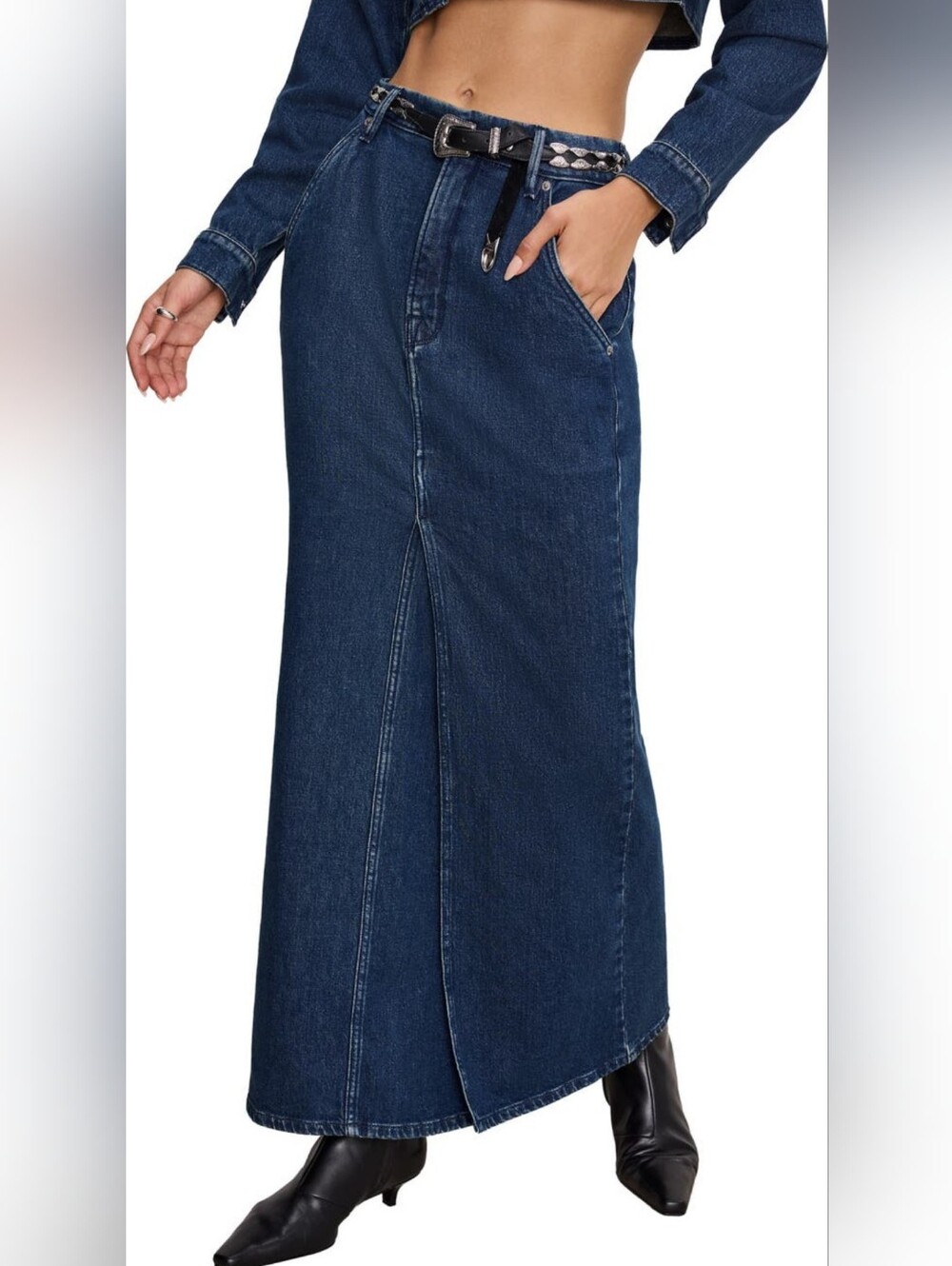 NWT Good American Denim Fit & Flare Maxi Skirt Indigo 4/27 MSRP $169